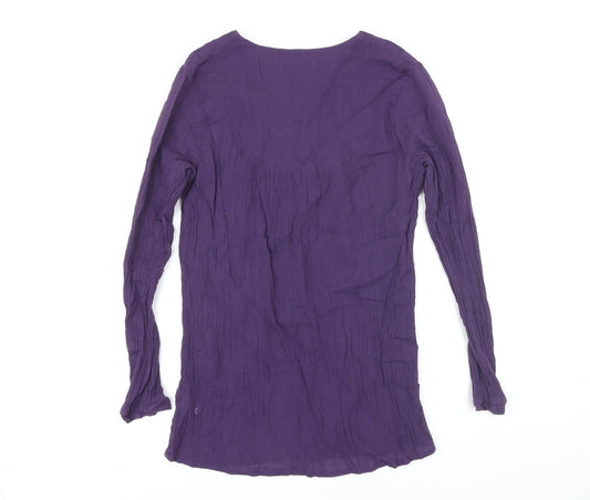 Thought Womens Purple 100% Cotton Tunic Blouse Size 10 V-Neck