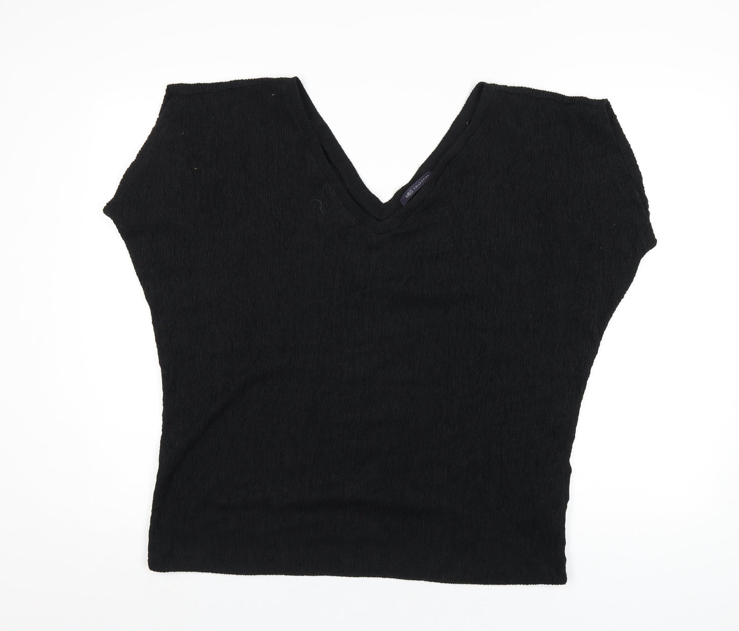 Marks and Spencer Womens Black Polyester Basic T-Shirt Size 14 V-Neck