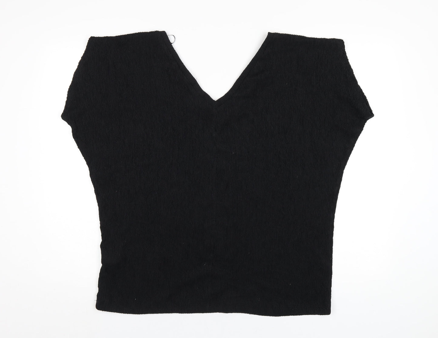 Marks and Spencer Womens Black Polyester Basic T-Shirt Size 14 V-Neck