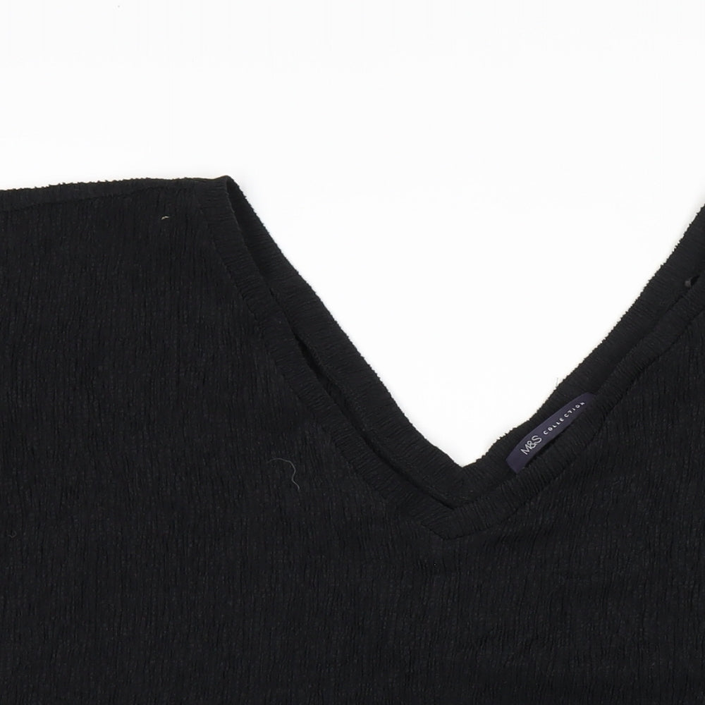 Marks and Spencer Womens Black Polyester Basic T-Shirt Size 14 V-Neck