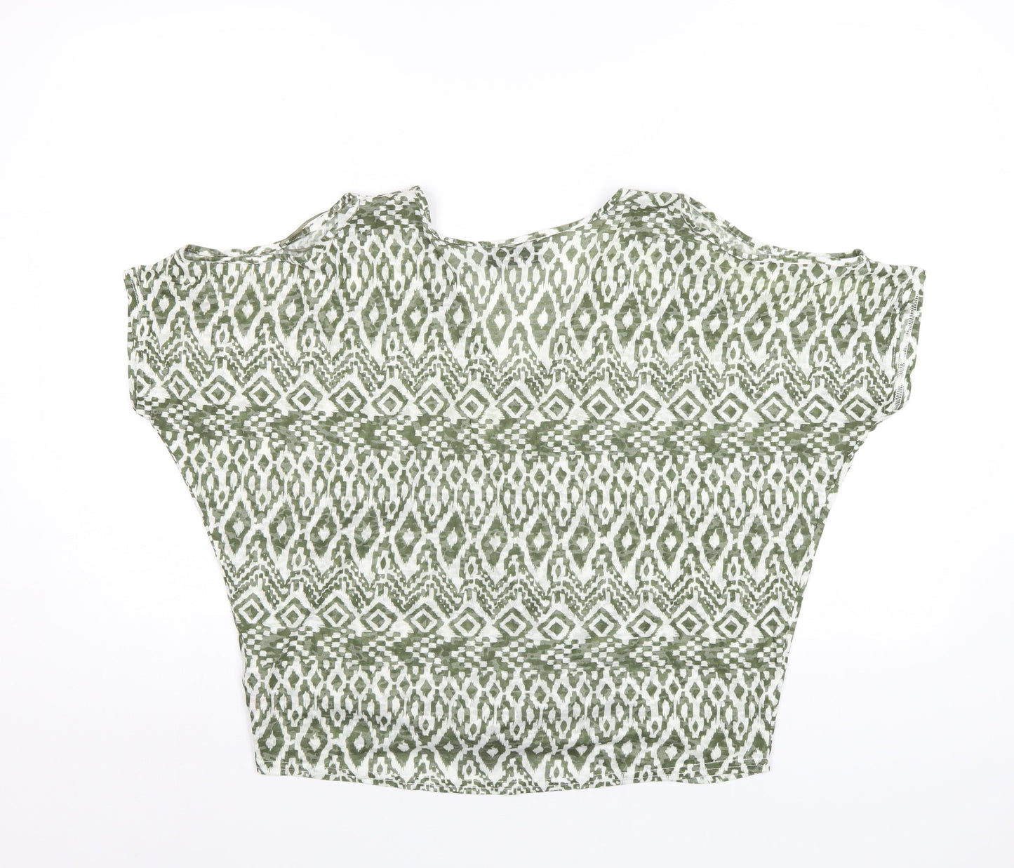 Wallis Womens Green Geometric Polyester Basic T-Shirt Size S V-Neck