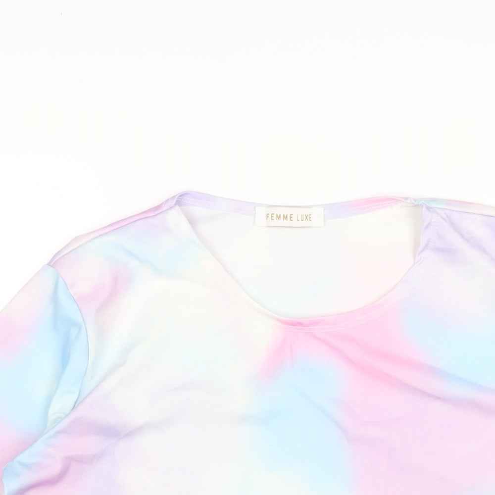 Femme Luxe Womens Multicoloured Polyester Basic T-Shirt Size M Roll Neck