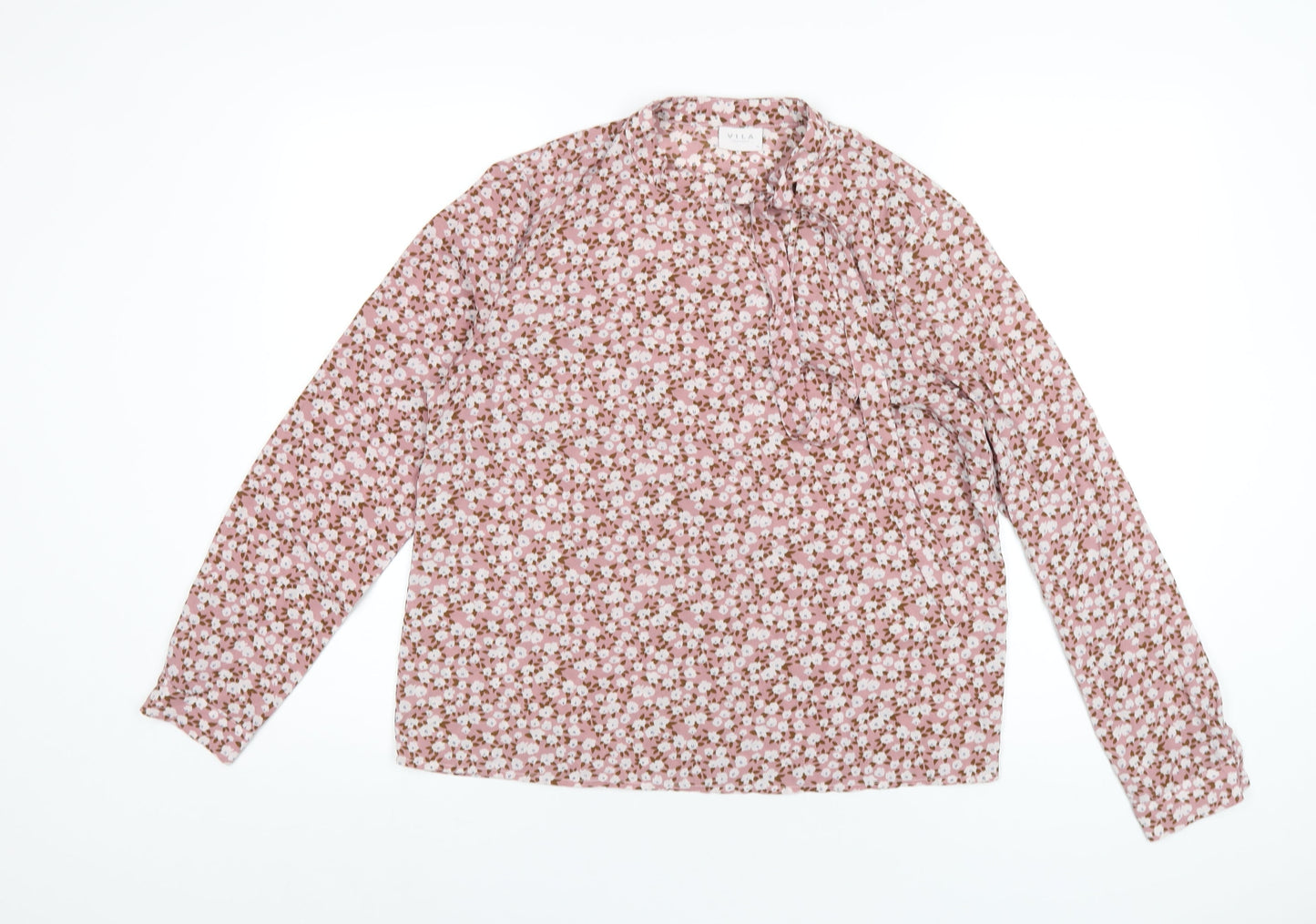 VILA Womens Pink Floral Polyester Basic Blouse Size 12 Round Neck