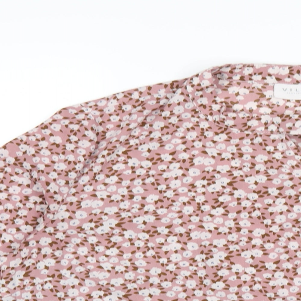 VILA Womens Pink Floral Polyester Basic Blouse Size 12 Round Neck