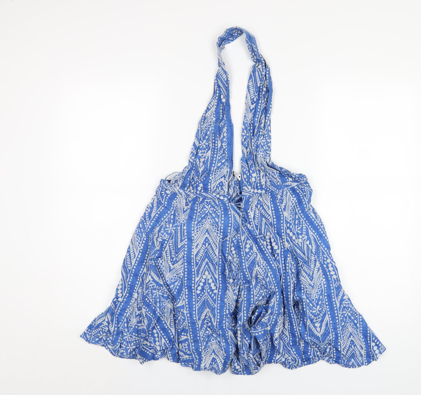 Zara Womens Blue Geometric Cotton Basic Blouse Size S Halter
