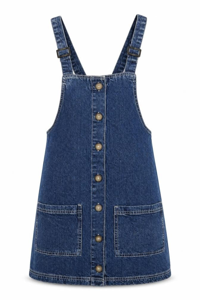 Front view of Papaya women’s blue cotton a-line, size UK 10, square neck button