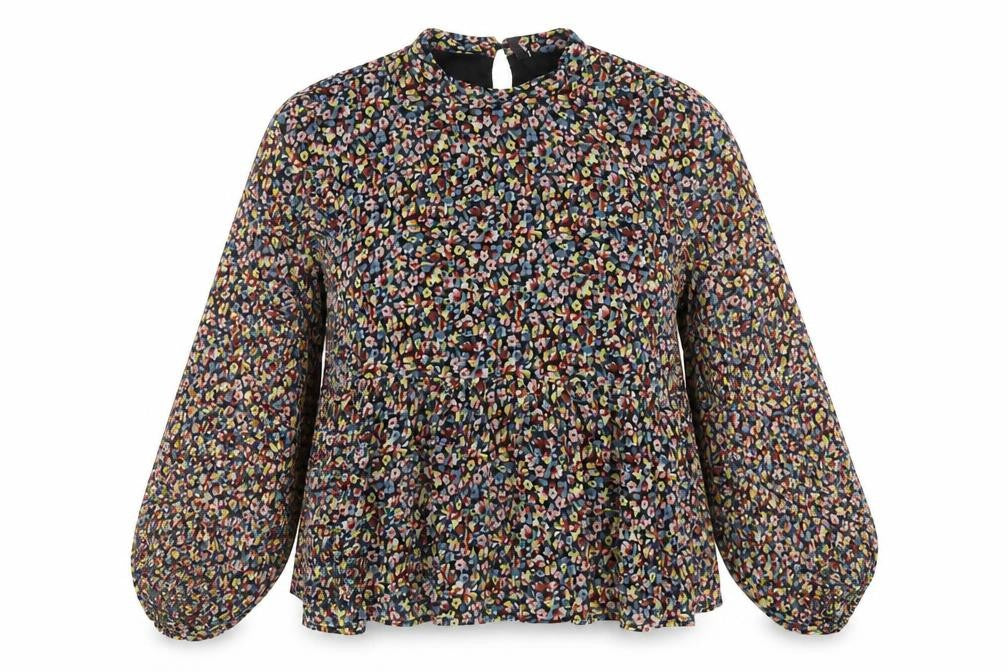 Pieces Womens Multicoloured Floral Polyester Basic Blouse Size L Round Neck