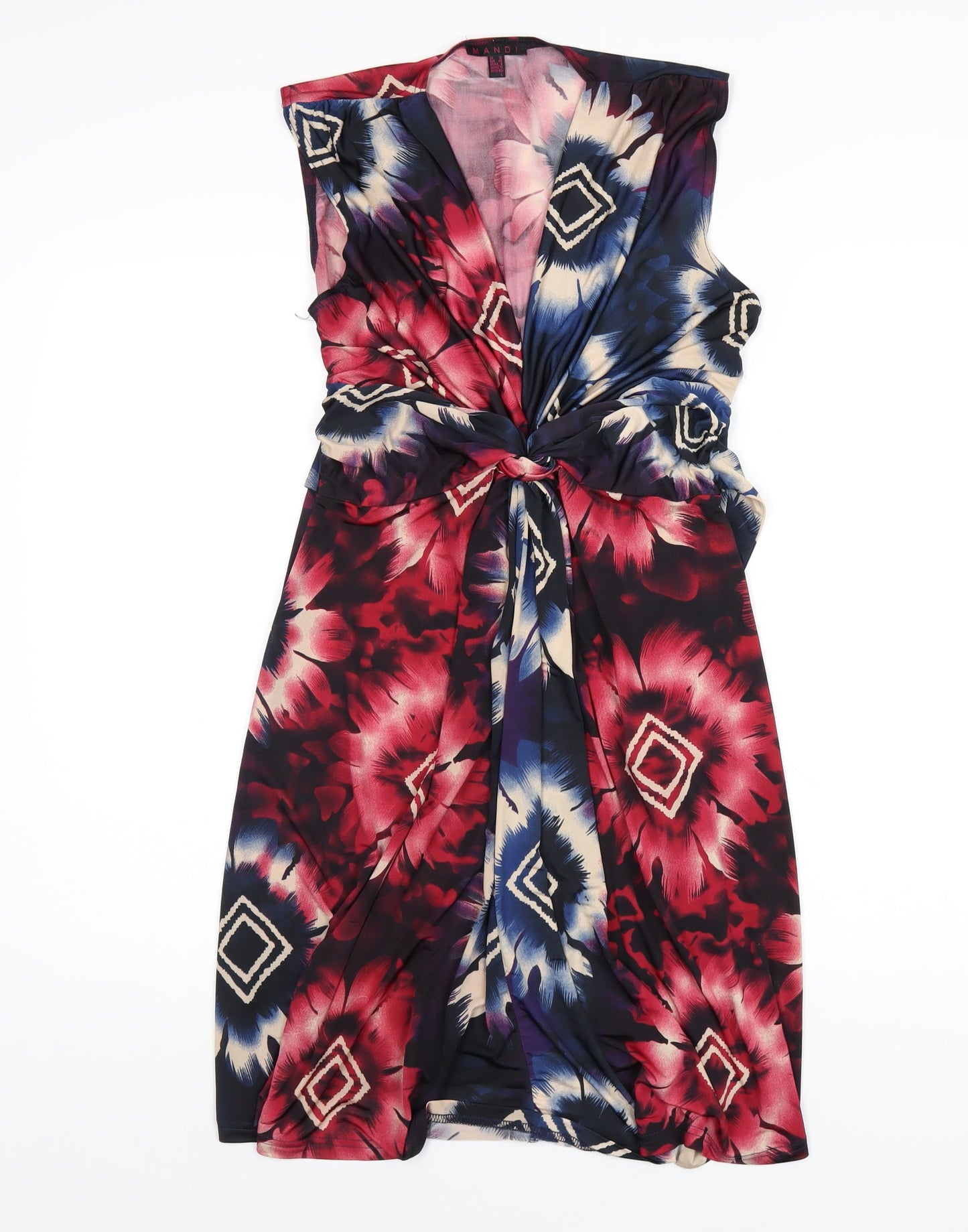 Mandi Womens Multicoloured Geometric Polyester A-Line Size 12 V-Neck Pullover