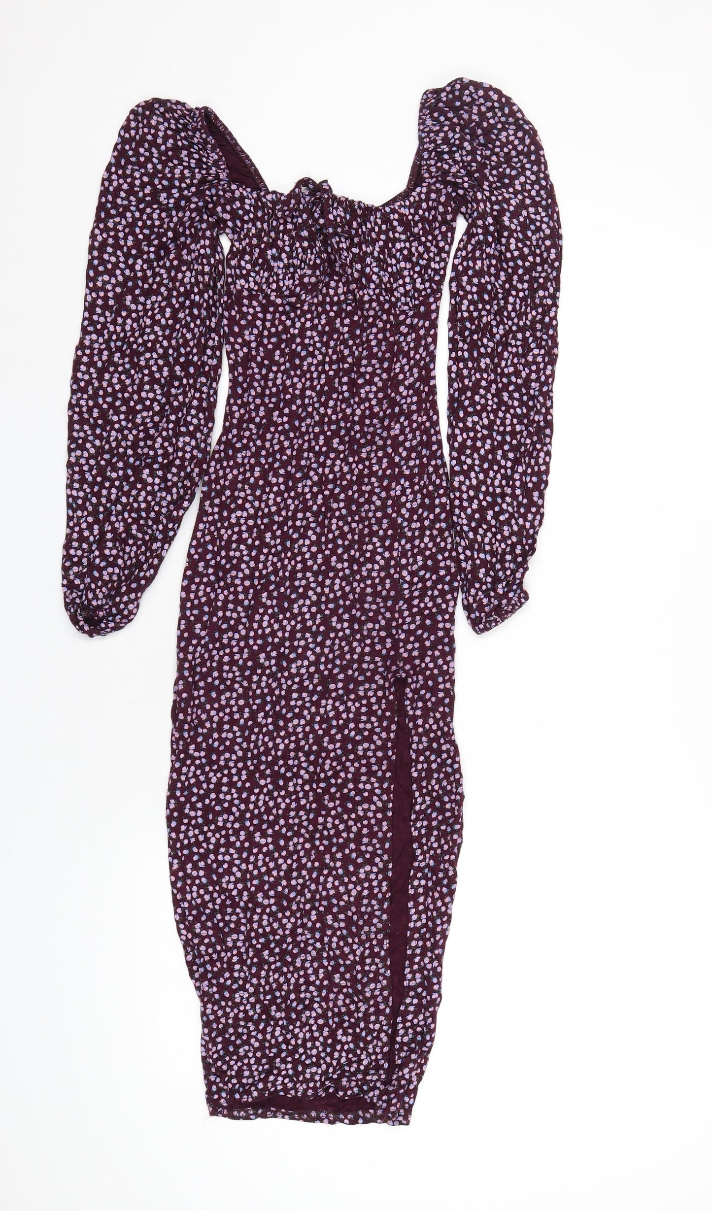 Missguided Womens Purple Floral Viscose Bodycon Size 4 Square Neck Pullover