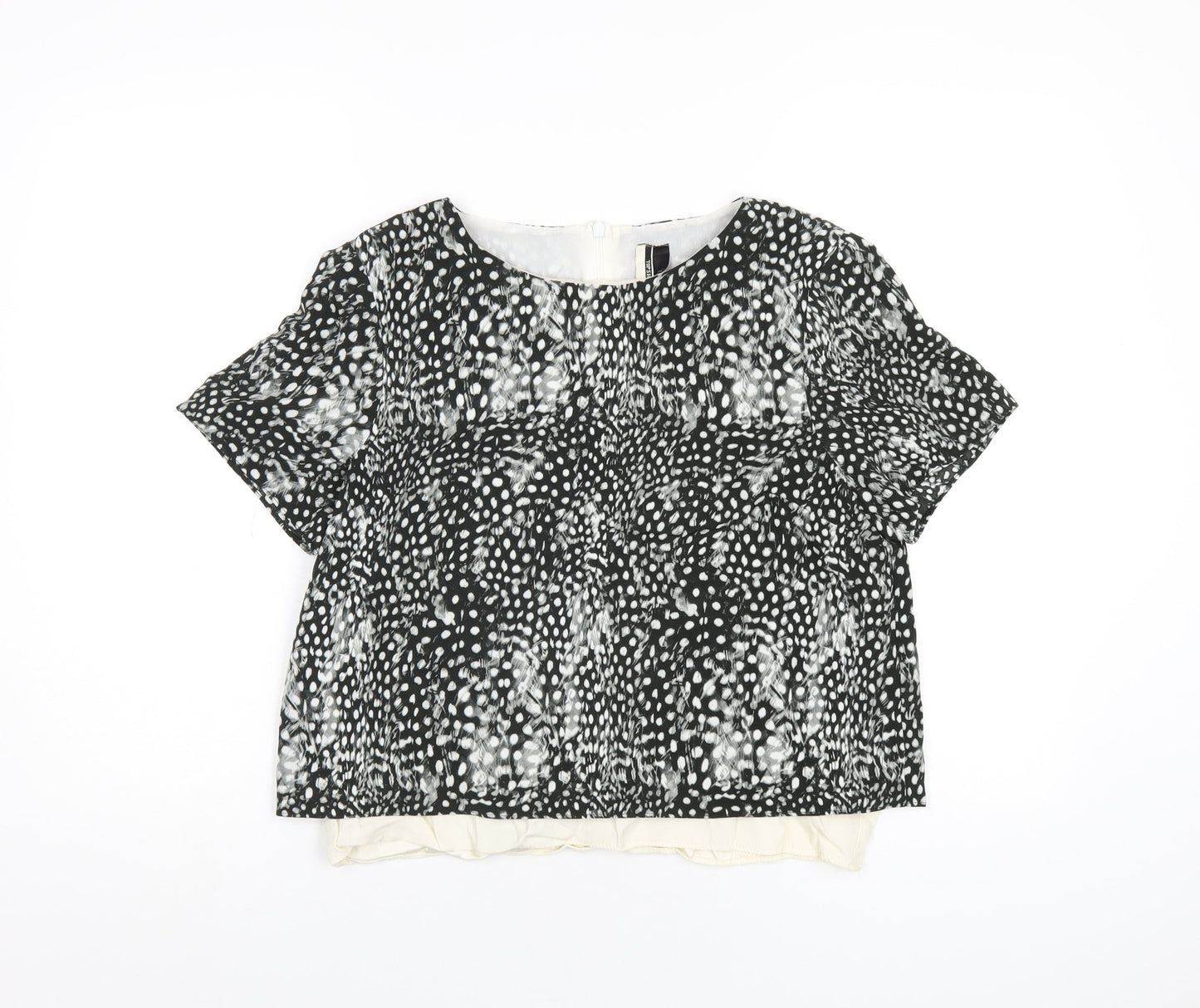 Topshop Womens Black Geometric Polyester Basic T-Shirt Size 12 Round Neck