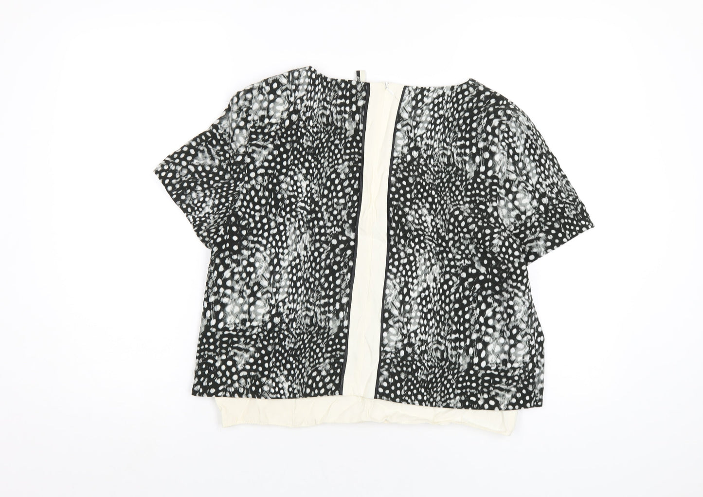 Topshop Womens Black Geometric Polyester Basic T-Shirt Size 12 Round Neck