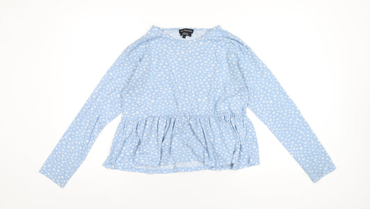 Wednesday's Girl Womens Blue Polka Dot Polyester Basic T-Shirt Size L Round Neck