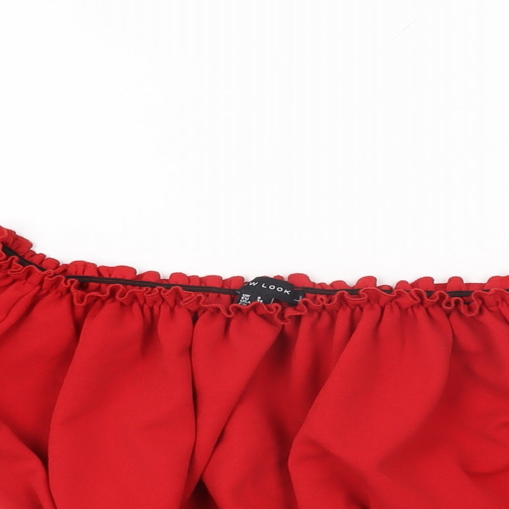 New Look Womens Red Polyester Cropped T-Shirt Size 8 Off the Shoulder