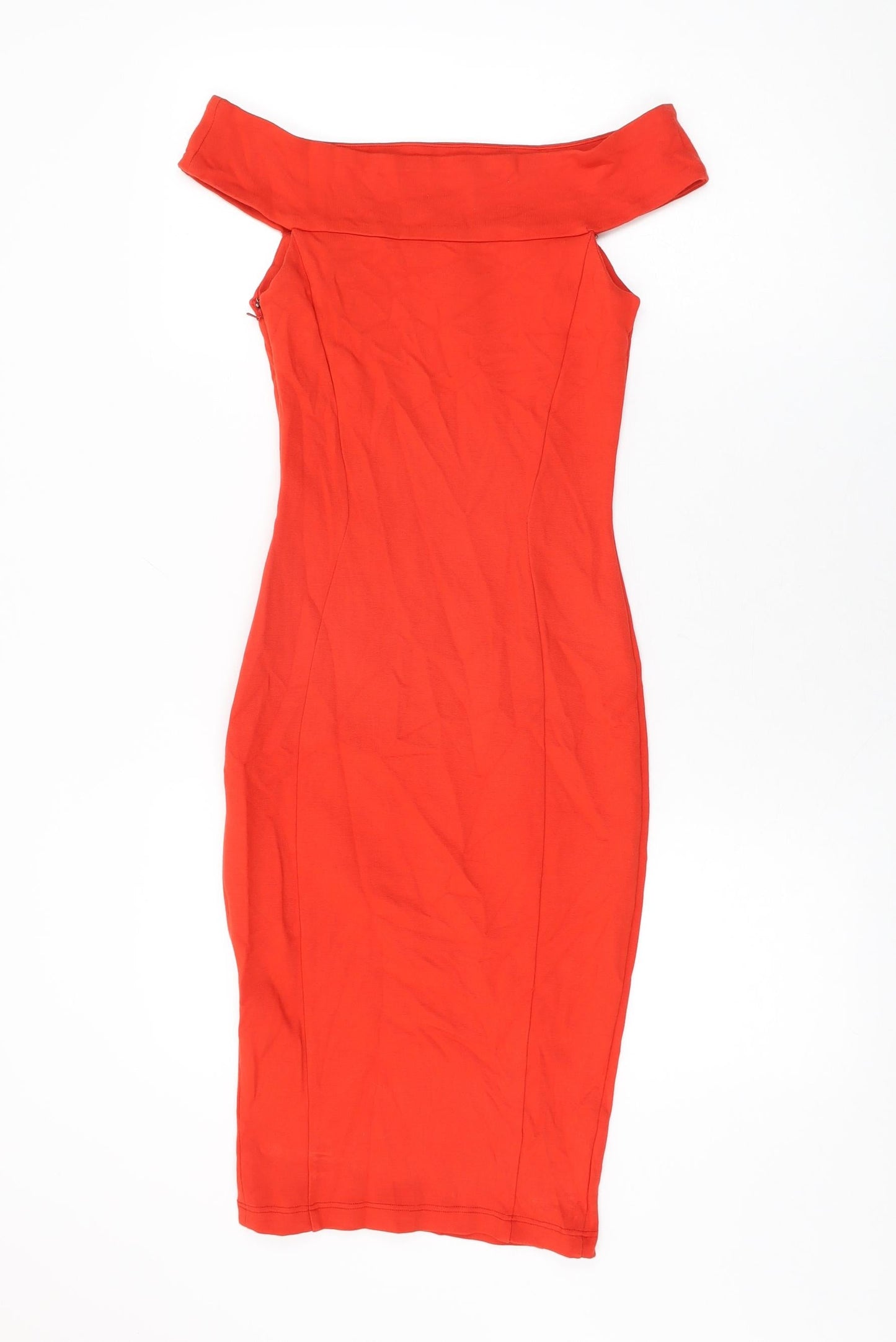 ASOS Womens Red Viscose Bodycon Size 8 Off the Shoulder Zip