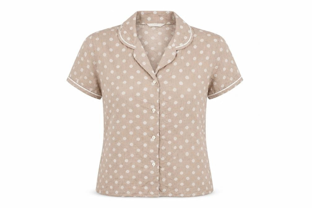 Marks & Spencer Womens Brown Polka Dot Cotton Top Pyjama Top Size 8 Button