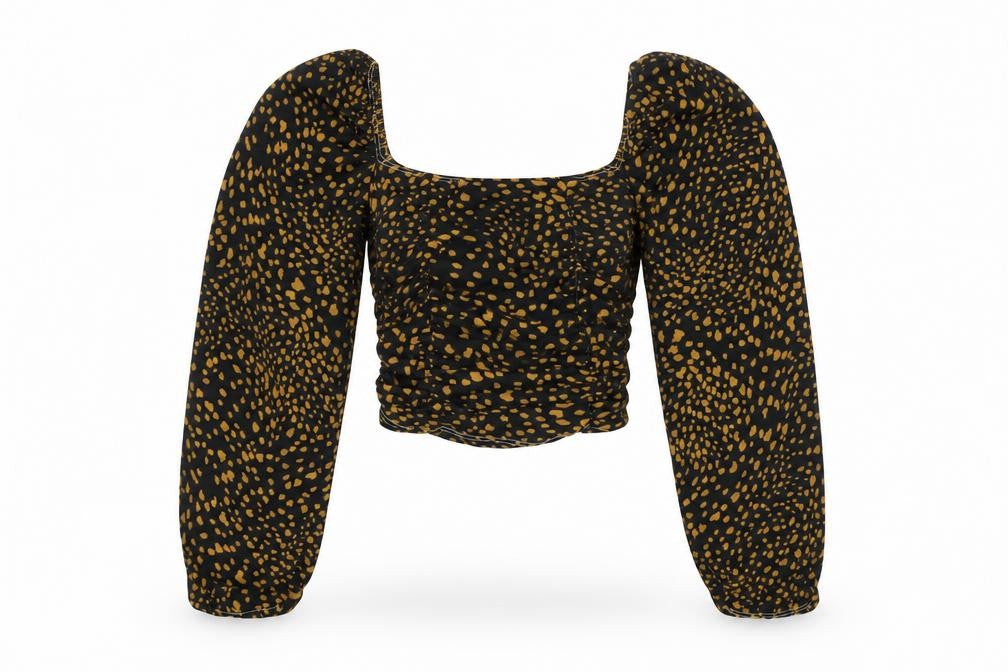 Topshop Womens Black Geometric Polyester Cropped T-Shirt Size 6 Square Neck - Balloon Sleeves