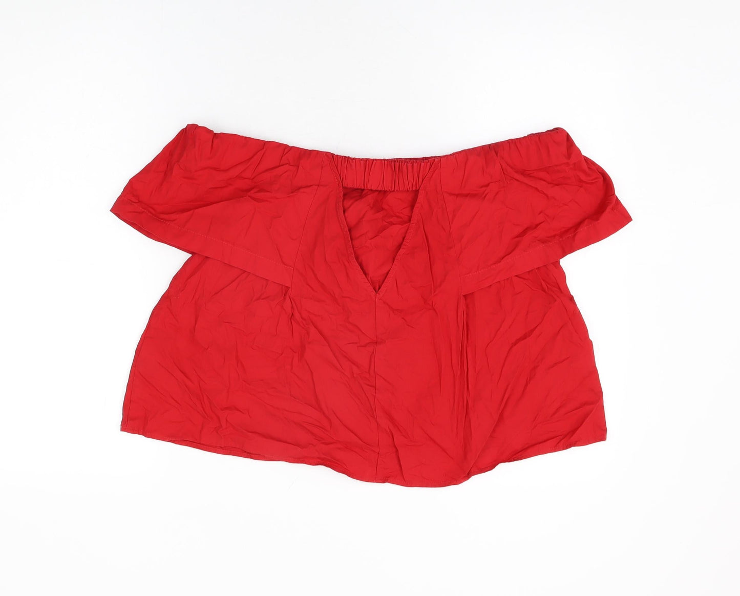 Topshop Womens Red Cotton Basic T-Shirt Size 10 Off the Shoulder