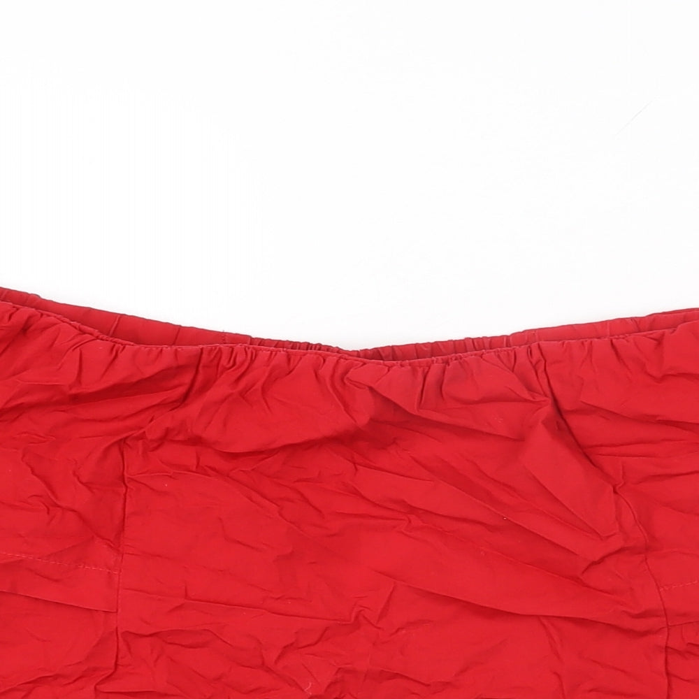 Topshop Womens Red Cotton Basic T-Shirt Size 10 Off the Shoulder