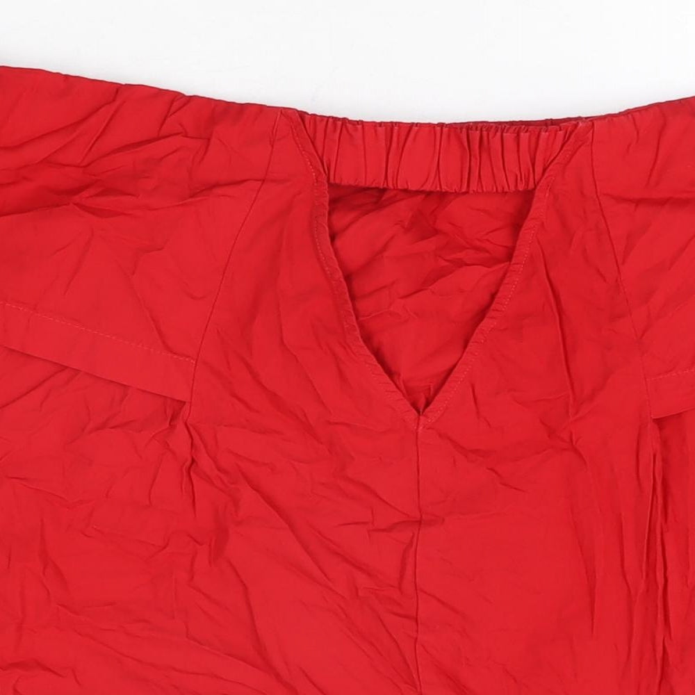 Topshop Womens Red Cotton Basic T-Shirt Size 10 Off the Shoulder