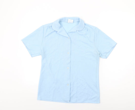 Trevira Womens Blue Polyester Basic Button-Up Size 16 Collared