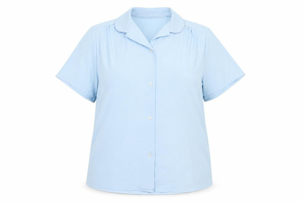 Womens UK Size 16 Trevira Blue Polyester Button-Up
