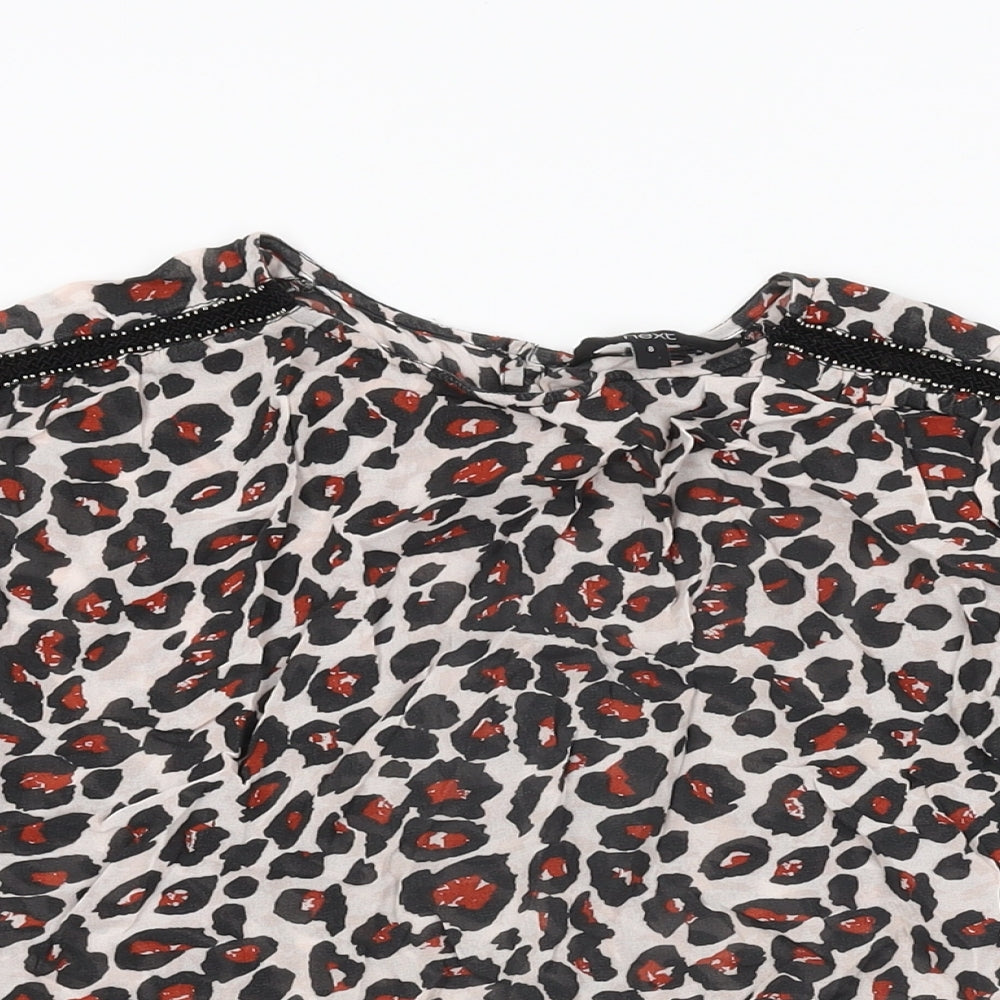 NEXT Womens White Animal Print Polyester Basic T-Shirt Size 8 Round Neck