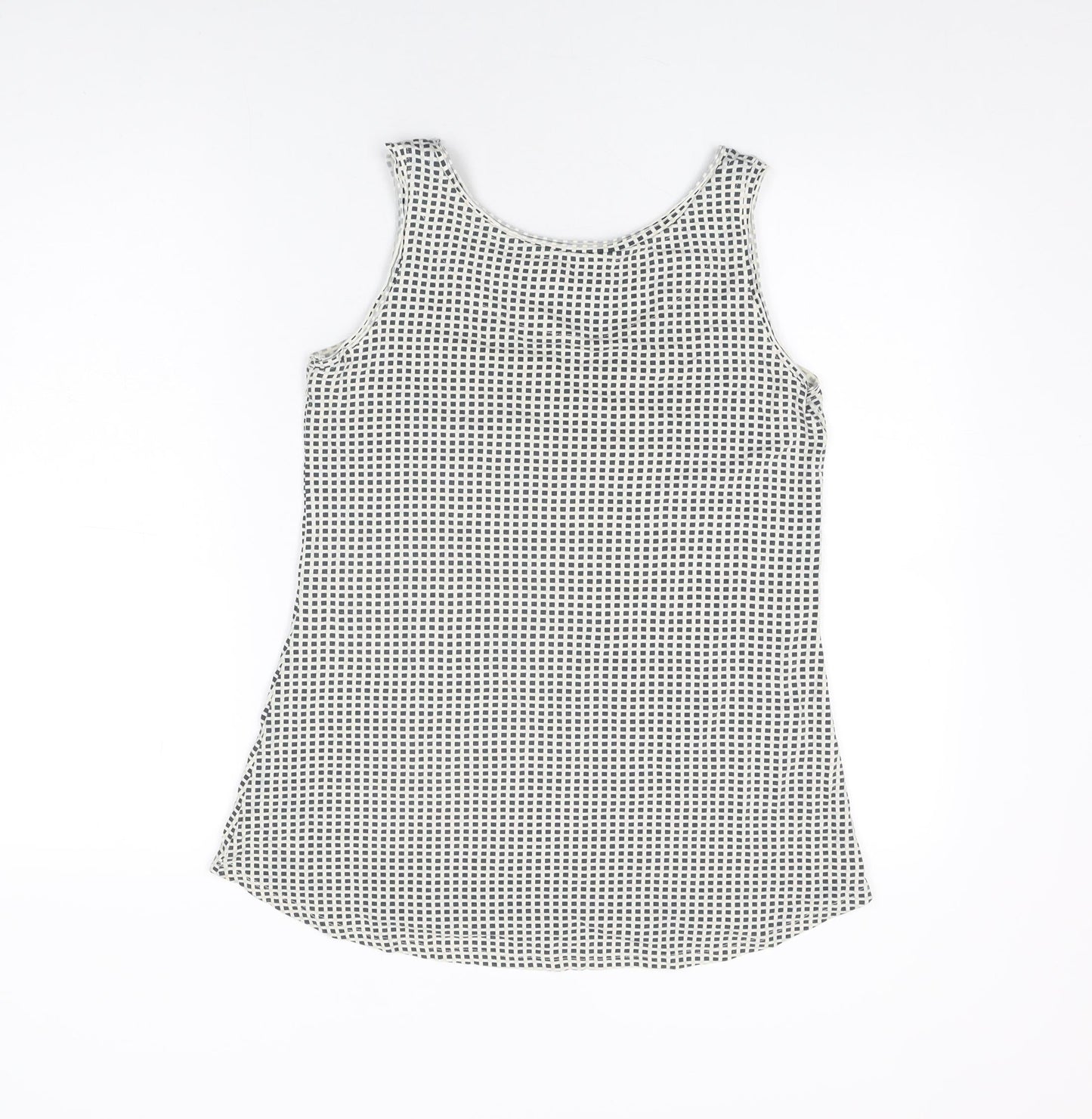 Myrine Womens White Geometric Viscose Basic Tank Size S V-Neck