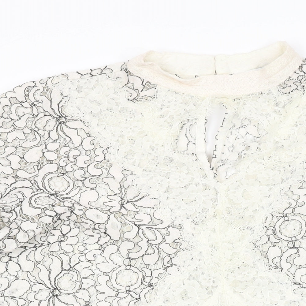 Joanna Hope Womens White Floral Cotton Basic T-Shirt Size 16 Round Neck