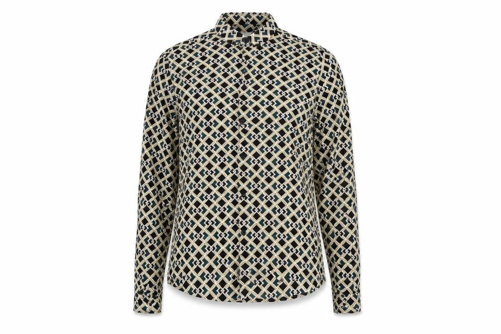 River Island Womens Green Geometric Viscose Basic Button-Up Size S Collared