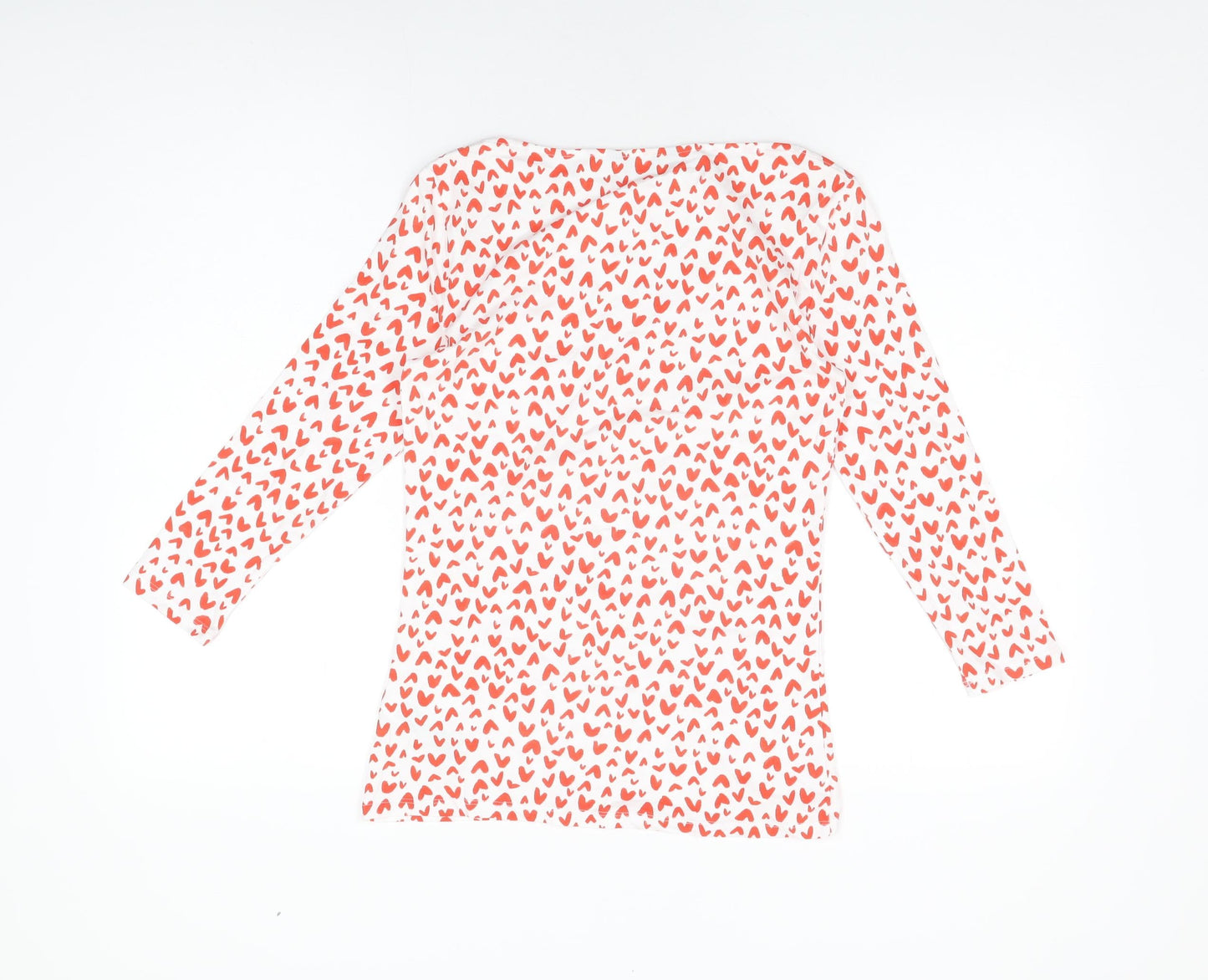 Marks and Spencer Womens White Geometric Cotton Basic T-Shirt Size 8 Boat Neck - Heart Print