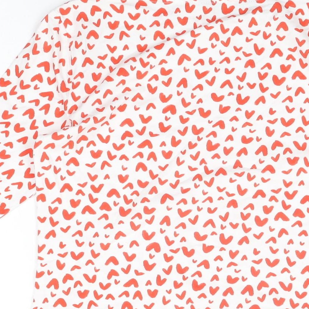 Marks and Spencer Womens White Geometric Cotton Basic T-Shirt Size 8 Boat Neck - Heart Print