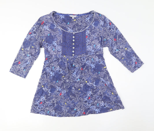 Popsoda Women's Blue Floral Tunic Blouse M
