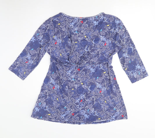 Popsoda Women's Blue Floral Tunic Blouse M