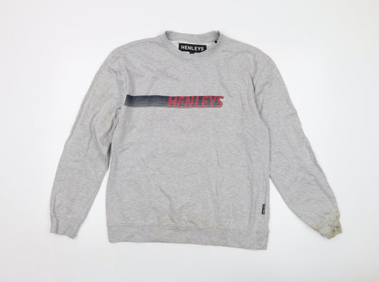 Henleys Mens Grey Cotton Pullover Sweatshirt Size S
