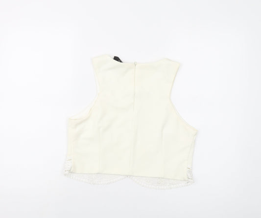 AX Paris Womens Ivory Polyester Basic Tank Size 14 V-Neck