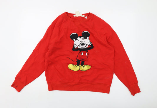 Disney Womens Red Cotton Pullover Sweatshirt Size S Pullover - Mickey Mouse
