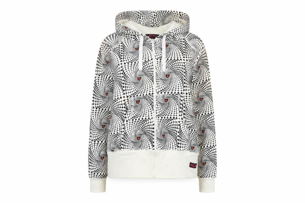 Miss Hill Womens Ivory Geometric Cotton Full Zip Hoodie Size L Zip