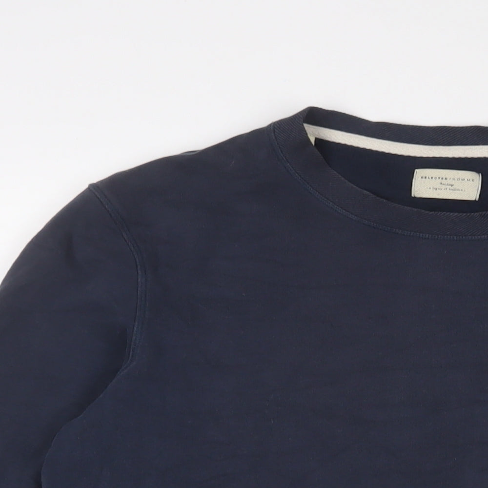 Selected Homme Mens Blue Cotton Pullover Sweatshirt Size M