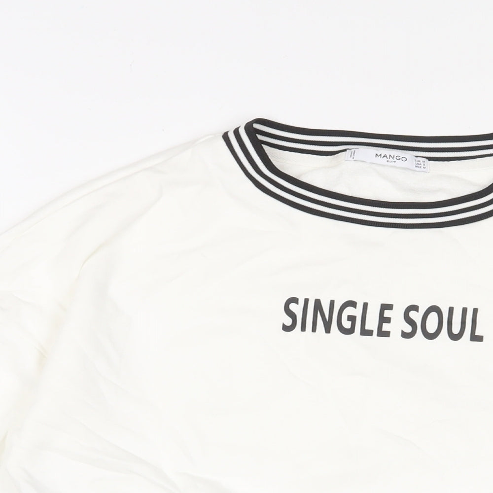 Mango Womens White Cotton Pullover Sweatshirt Size M Pullover - Single Soul