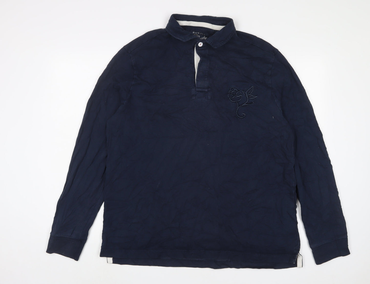 Howick Tailored Mens Blue Cotton Polo Size XL Collared Button - Logo, Embroidered
