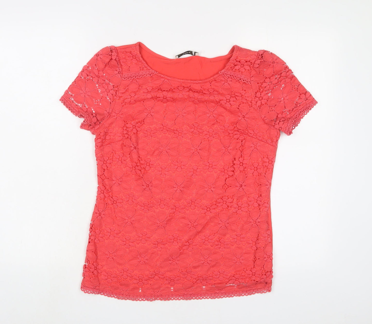 Oasis Womens Pink Polyamide Basic T-Shirt Size S Crew Neck
