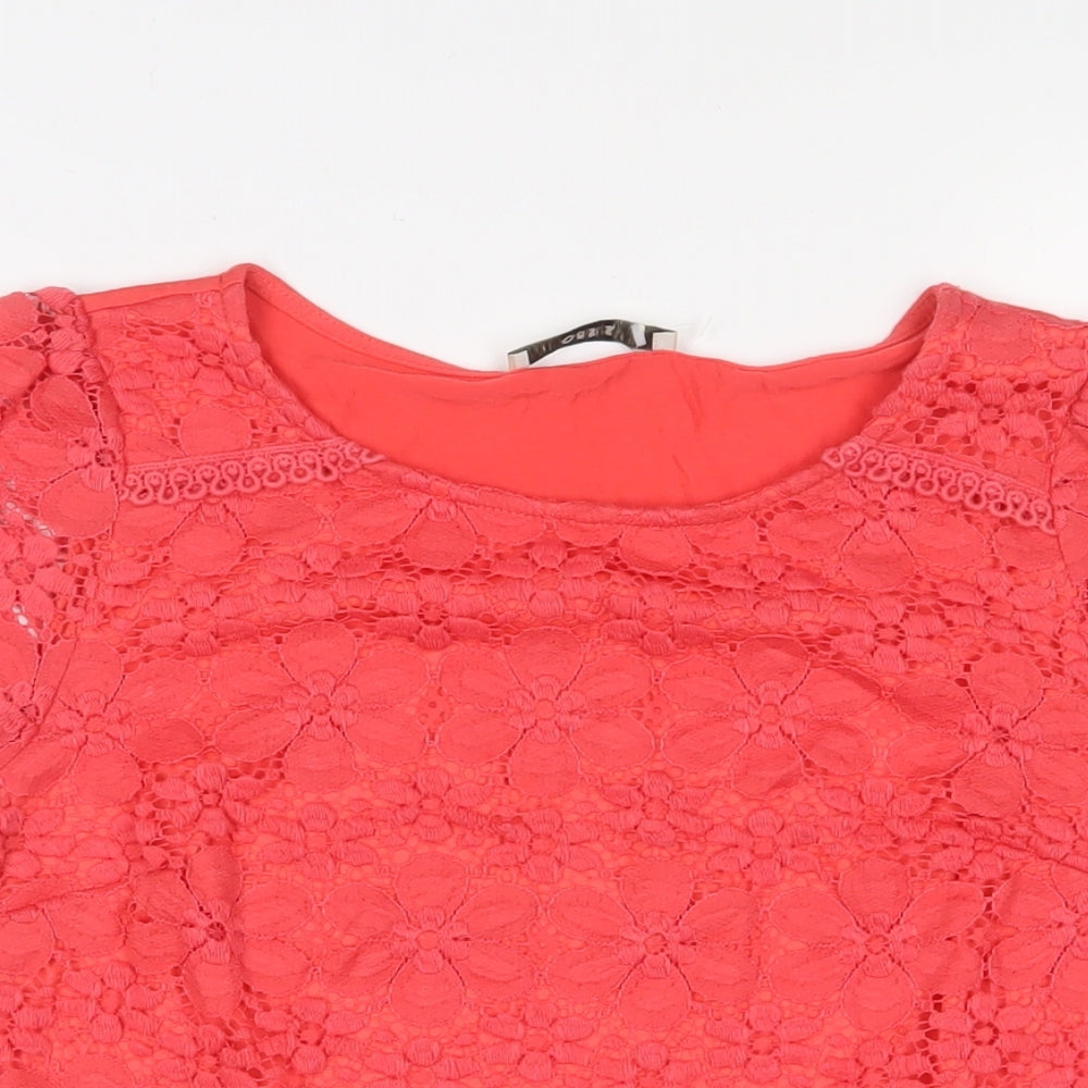 Oasis Womens Pink Polyamide Basic T-Shirt Size S Crew Neck