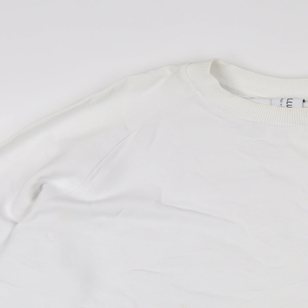 COLLUSION Womens White Cotton Pullover Sweatshirt Size 10 Pullover - Logo, Embroidered