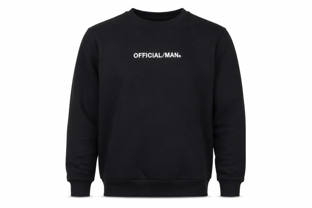Front view of boohooMAN men’s black polyester pullover sweatshirt, size M, - official man