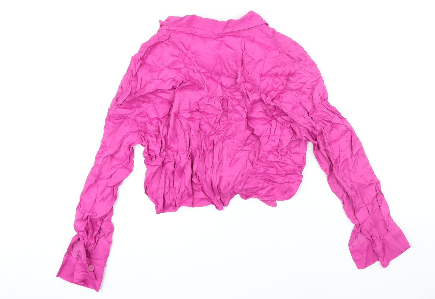 Berksha Womens Pink Viscose Cropped Blouse Size L Collared