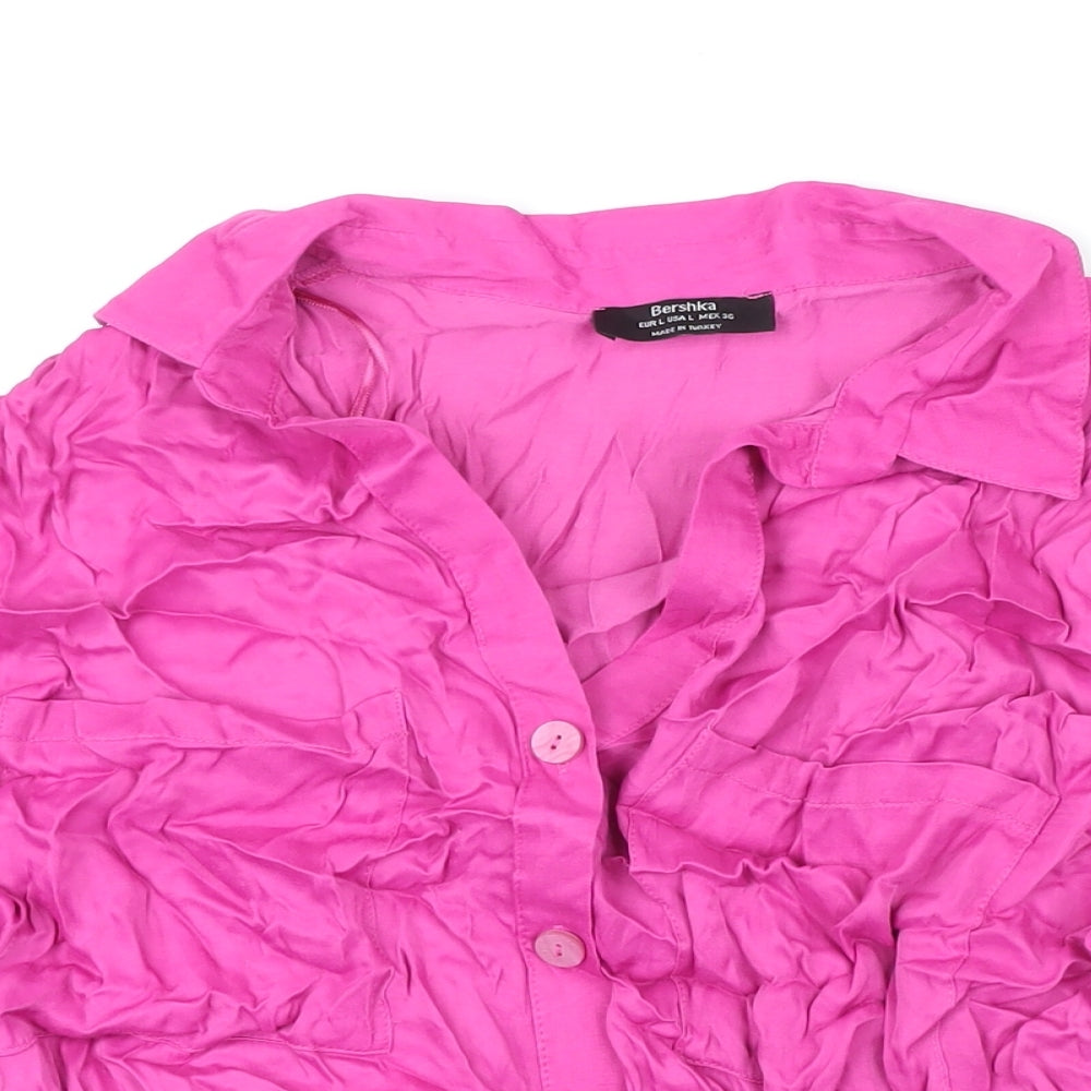 Berksha Womens Pink Viscose Cropped Blouse Size L Collared