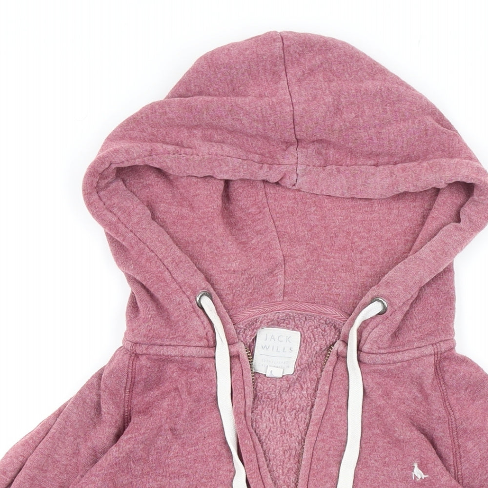 Jack Wills Womens Pink Cotton Full Zip Hoodie Size 10 Zip