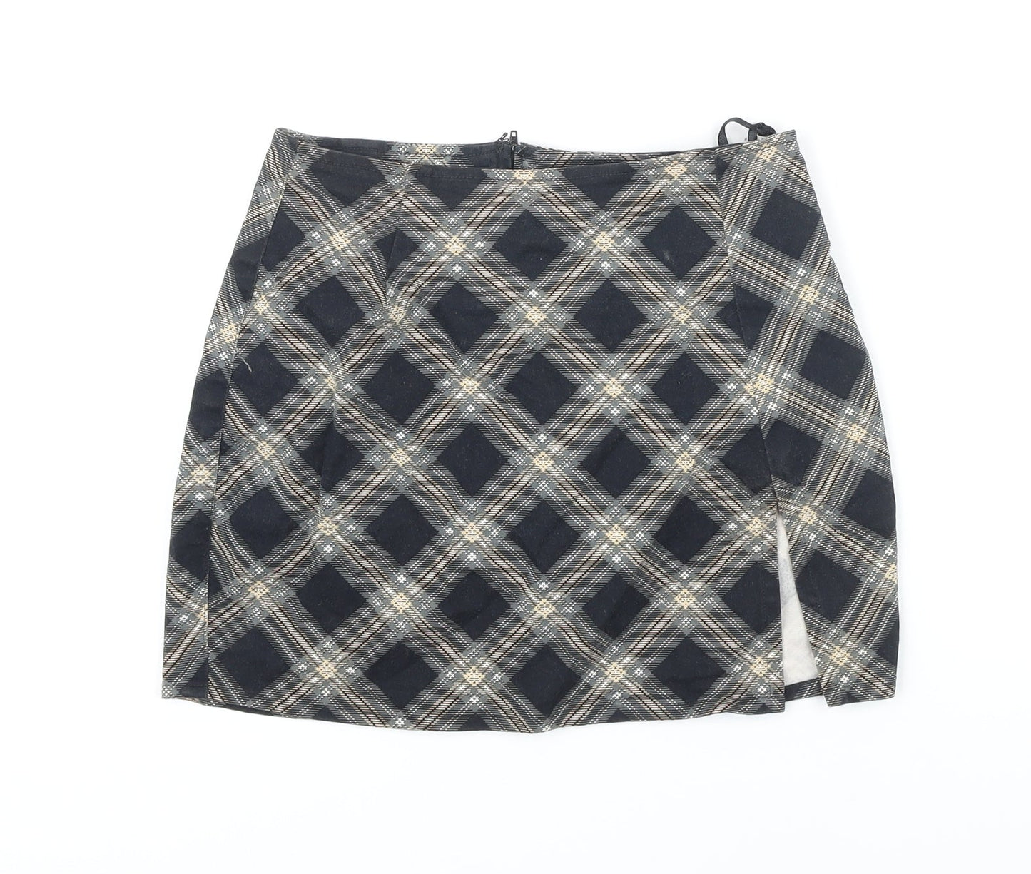 Motel Womens Ivory Check Cotton Mini Skirt Size XS Zip