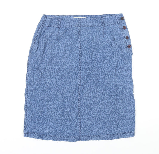 Monsoon Womens Blue Floral Cotton Blend A-Line Skirt Size 12 Button
