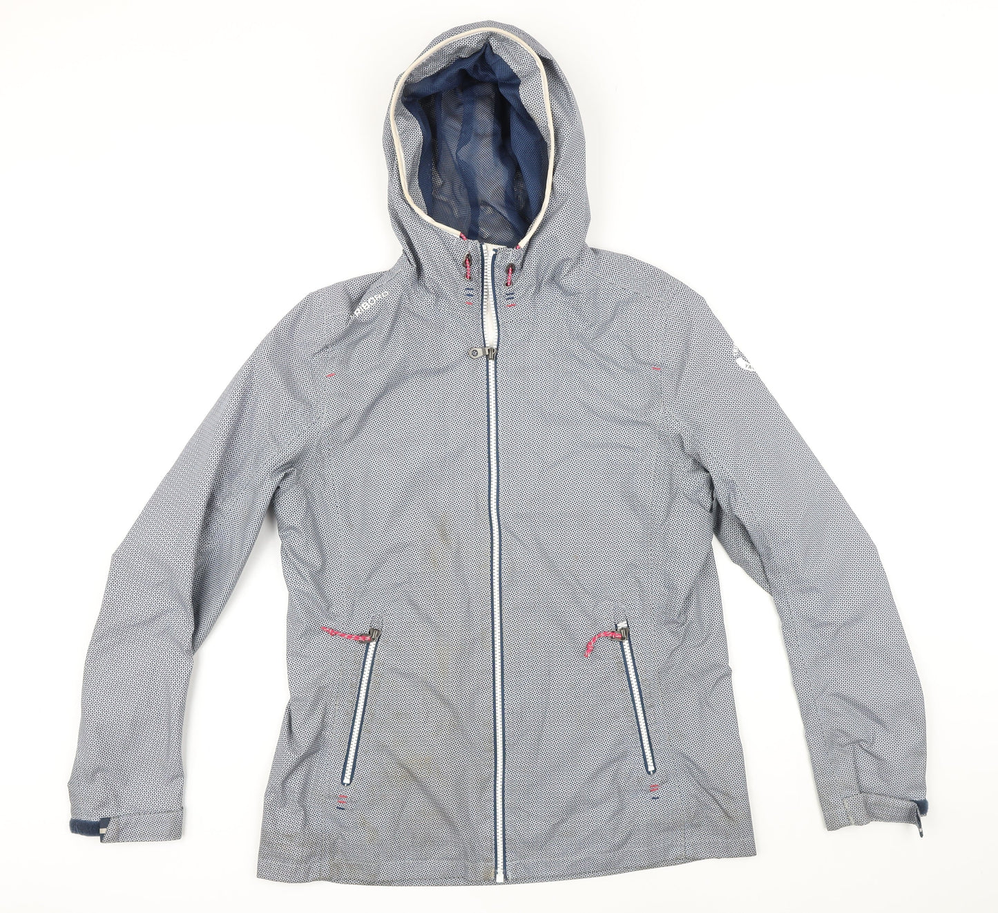 DECATHLON Womens Blue Geometric Rain Coat Jacket Size S Zip